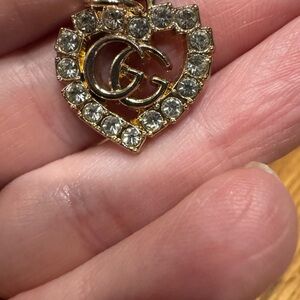 Gucci Heart Charm Pendant. Upcycled Zipper Pull. Goldtone Crystals